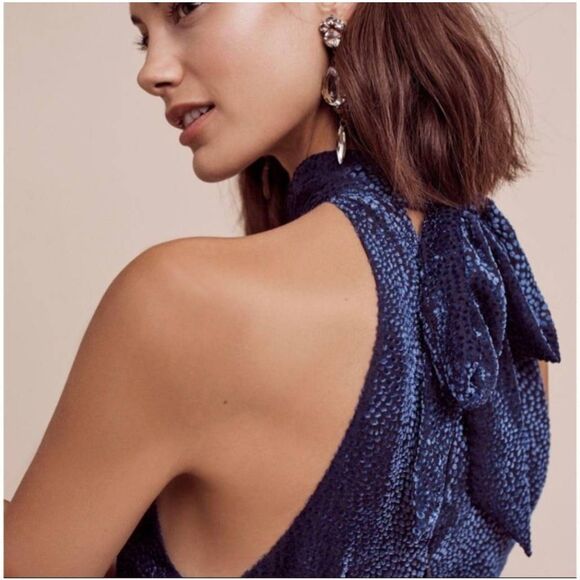 Anthropologie Velvet Nova Jumpsuit Sz 0 Navy Blue Textured Sleeveless Straight - Picture 2 of 13